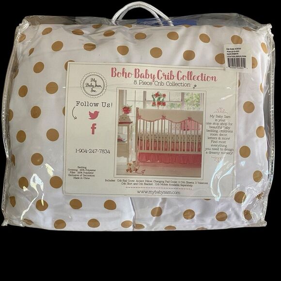 Boho Baby Crib Collection 8 Pc My Baby Sam Comforter Sheets Rail Cover Pink Gold - Picture 2 of 5